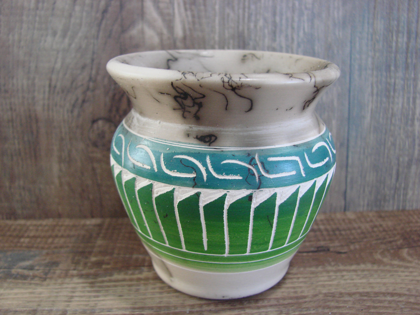 Small Native American Hand Etched Horse Hair Pottery - Benally