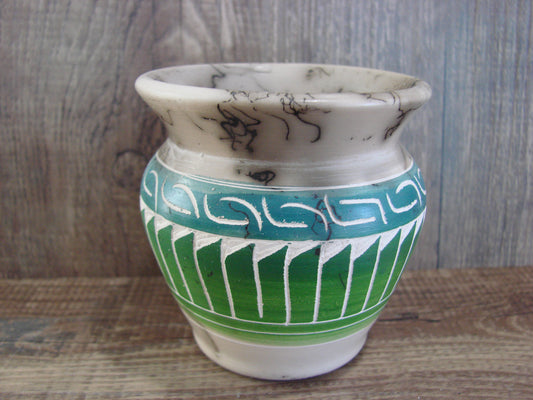 Small Native American Hand Etched Horse Hair Pottery - Benally