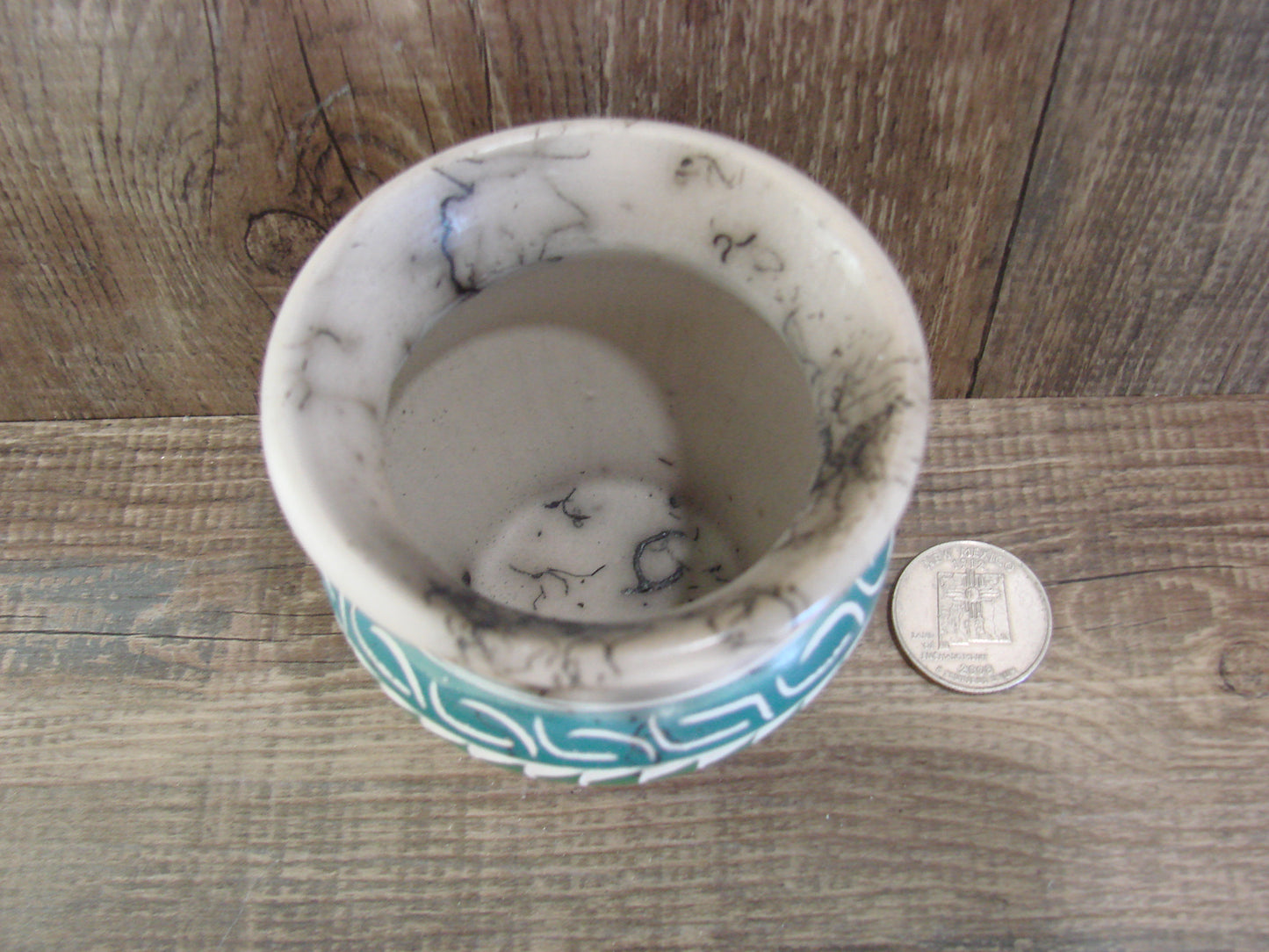 Small Native American Hand Etched Horse Hair Pottery - Benally