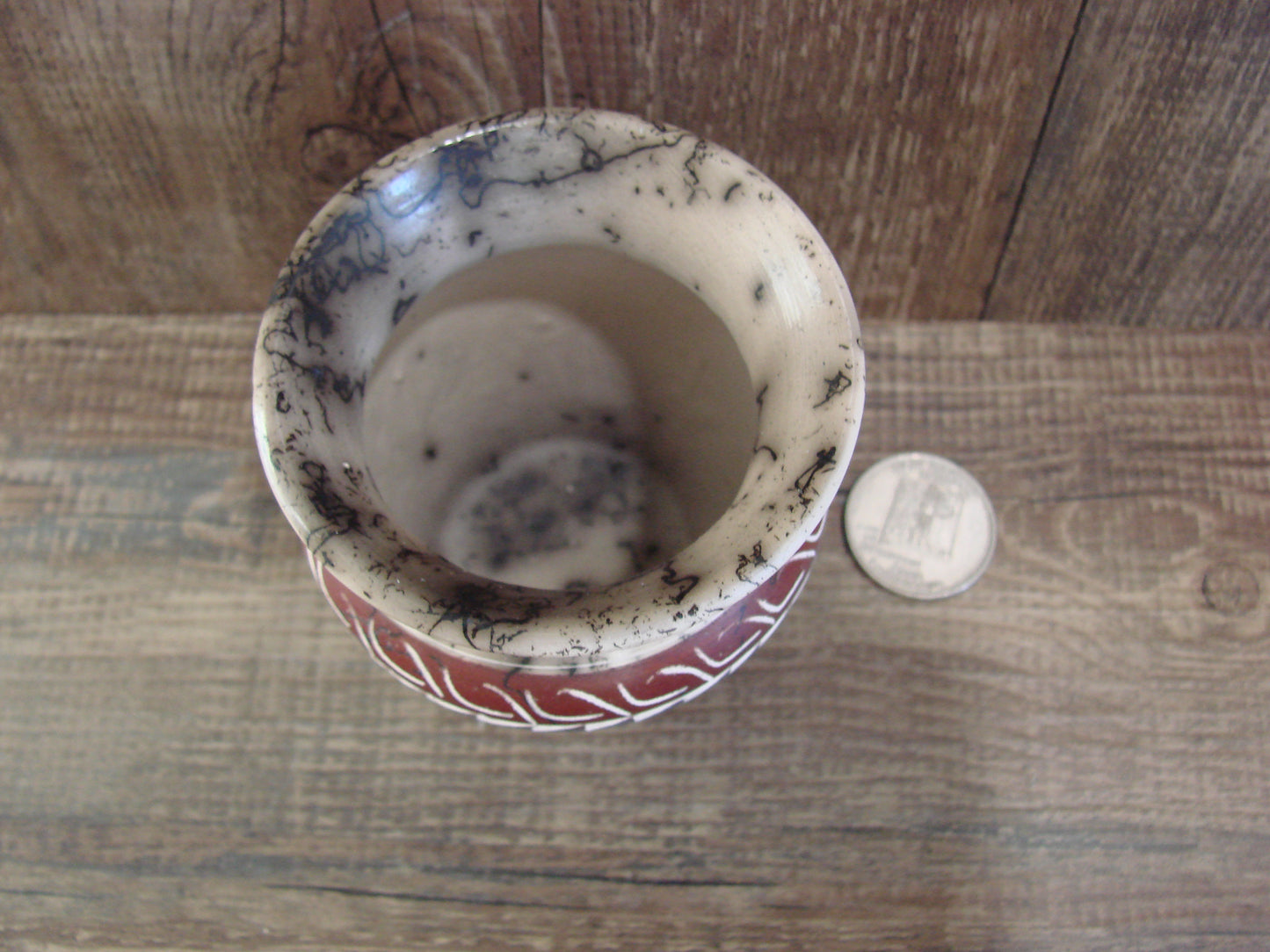 Small Native American Hand Etched Horse Hair Pottery - Benally