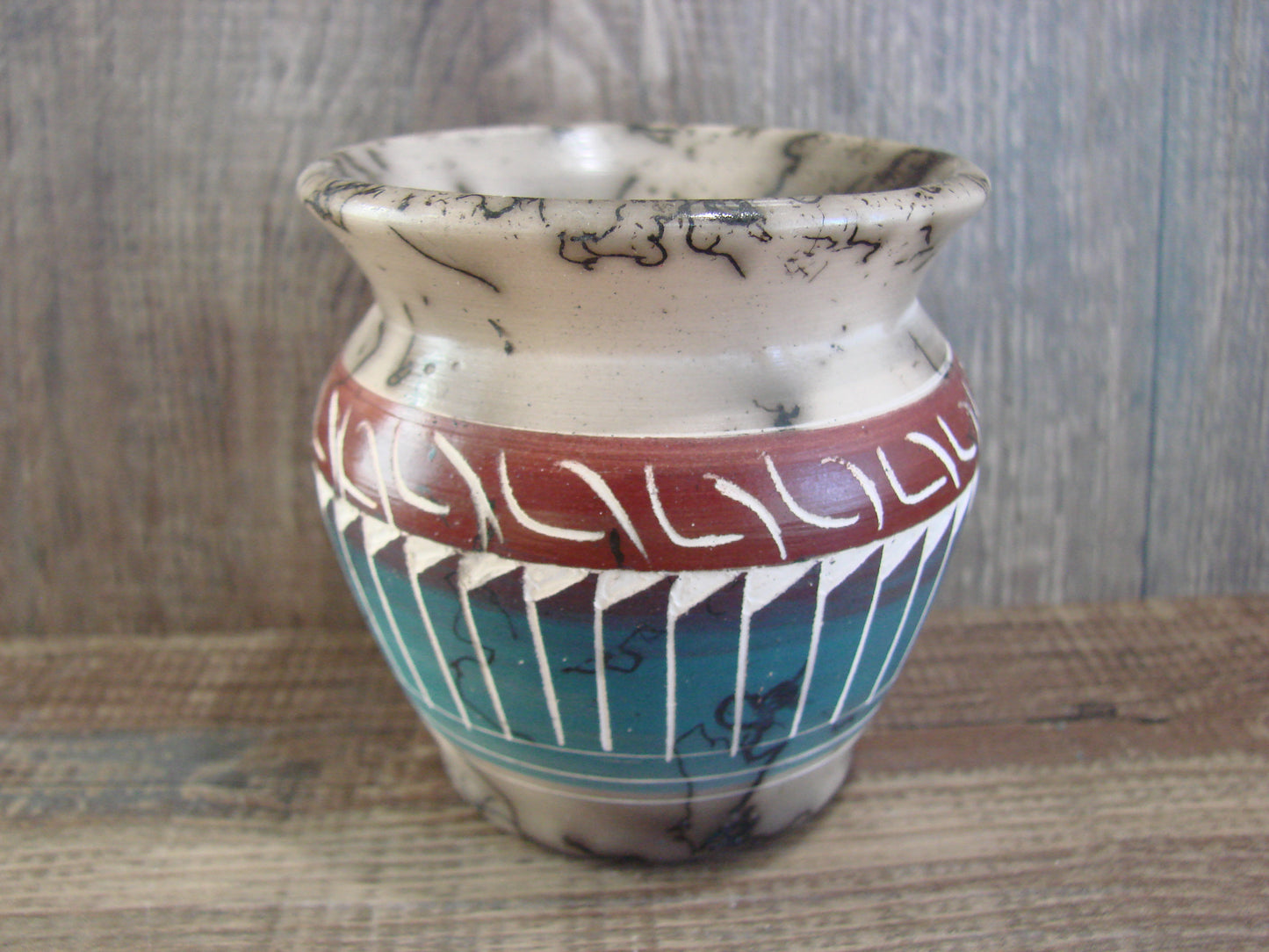 Small Native American Hand Etched Horse Hair Pottery - Benally