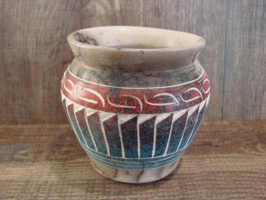 Small Native American Hand Etched Horse Hair Pottery - Benally