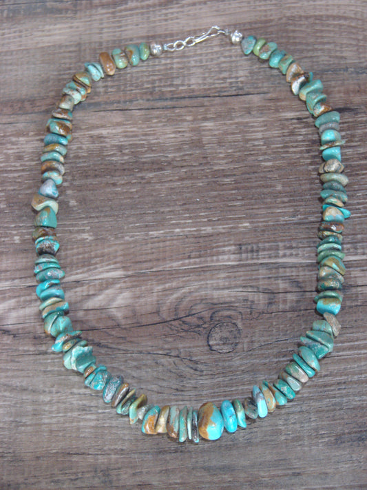 Native American Sterling Silver 17" Turquoise Nugget Stone Necklace by Coriz