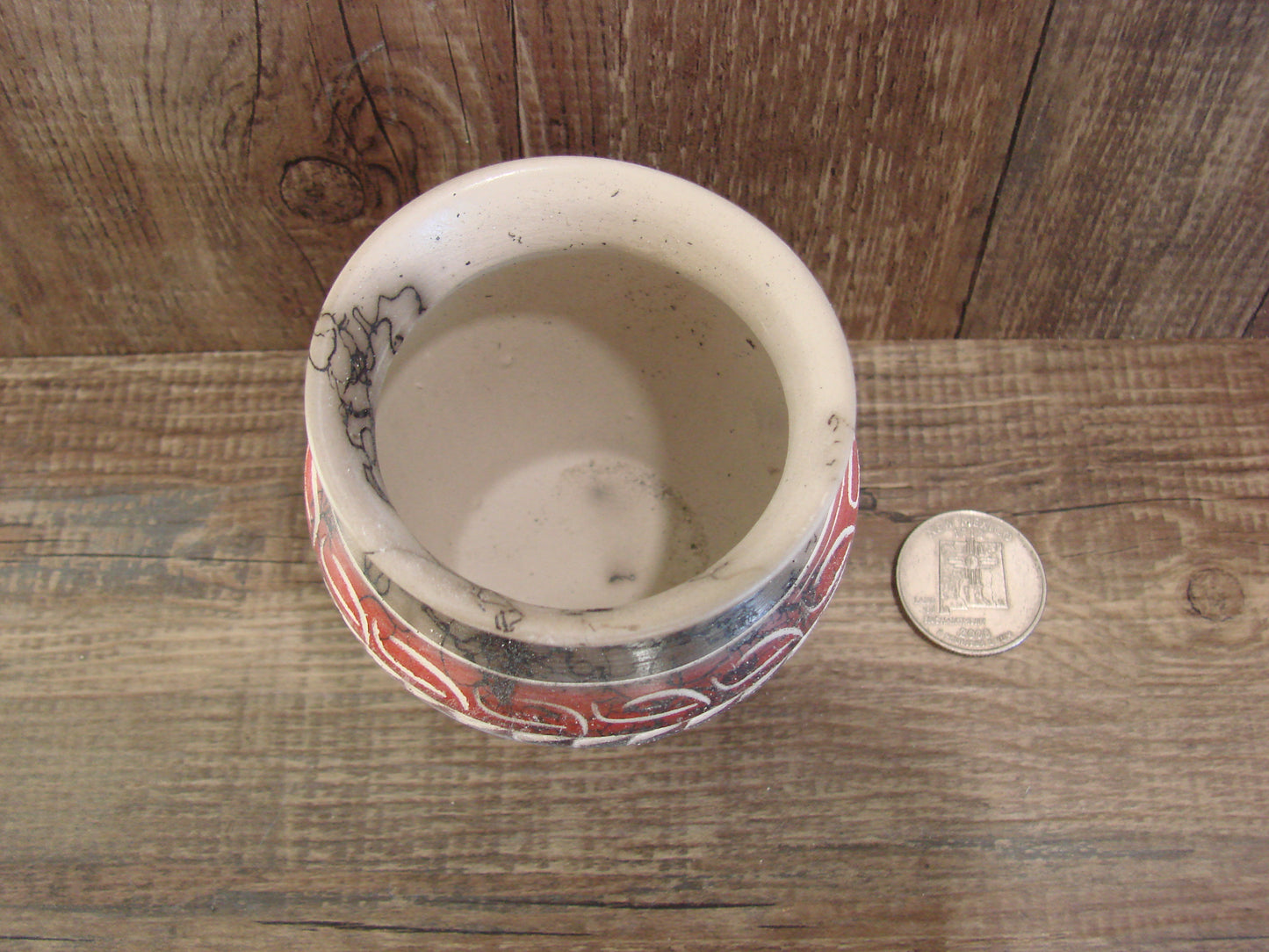 Small Native American Hand Etched Horse Hair Pottery - Benally