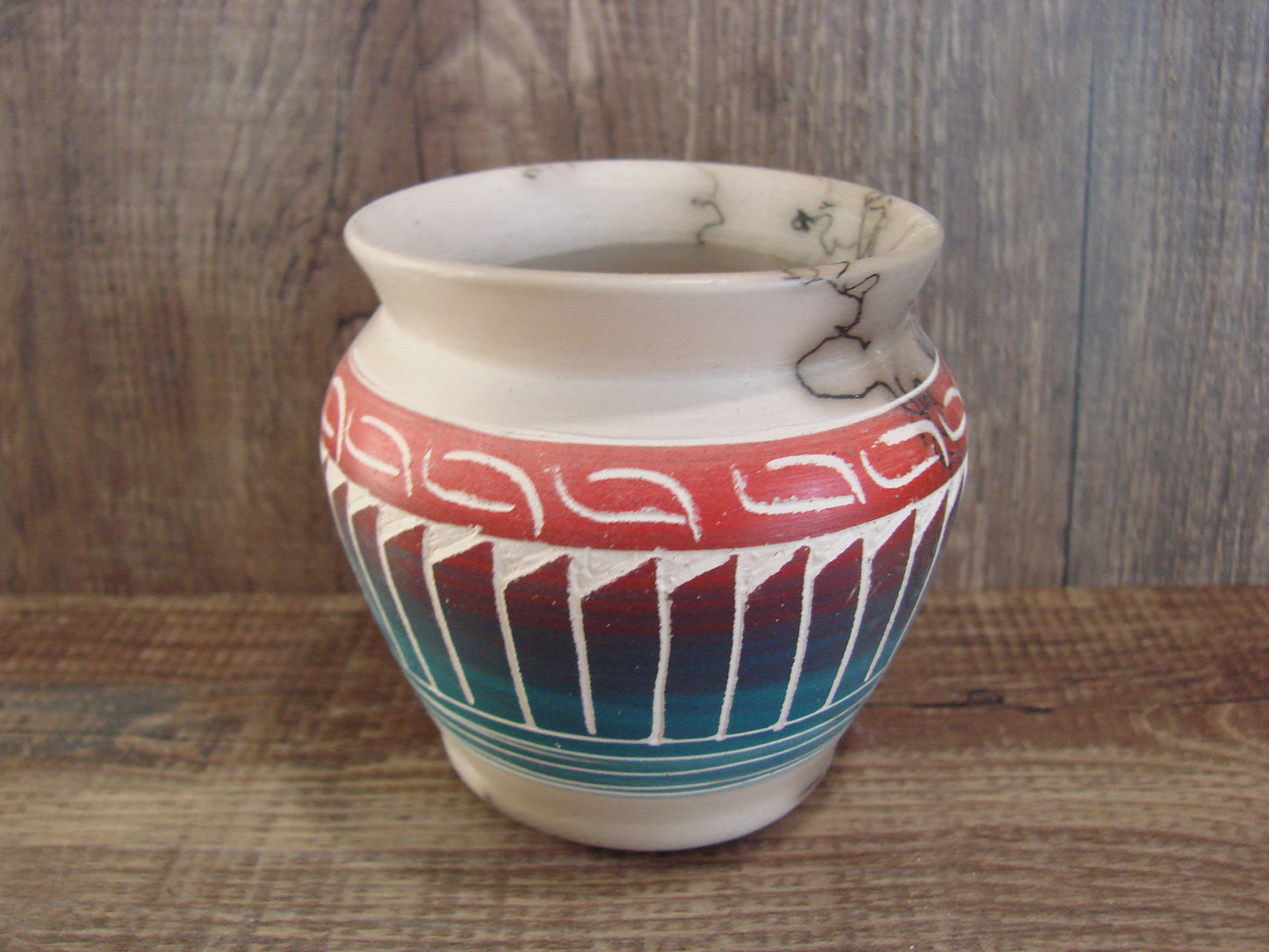 Small Native American Hand Etched Horse Hair Pottery - Benally