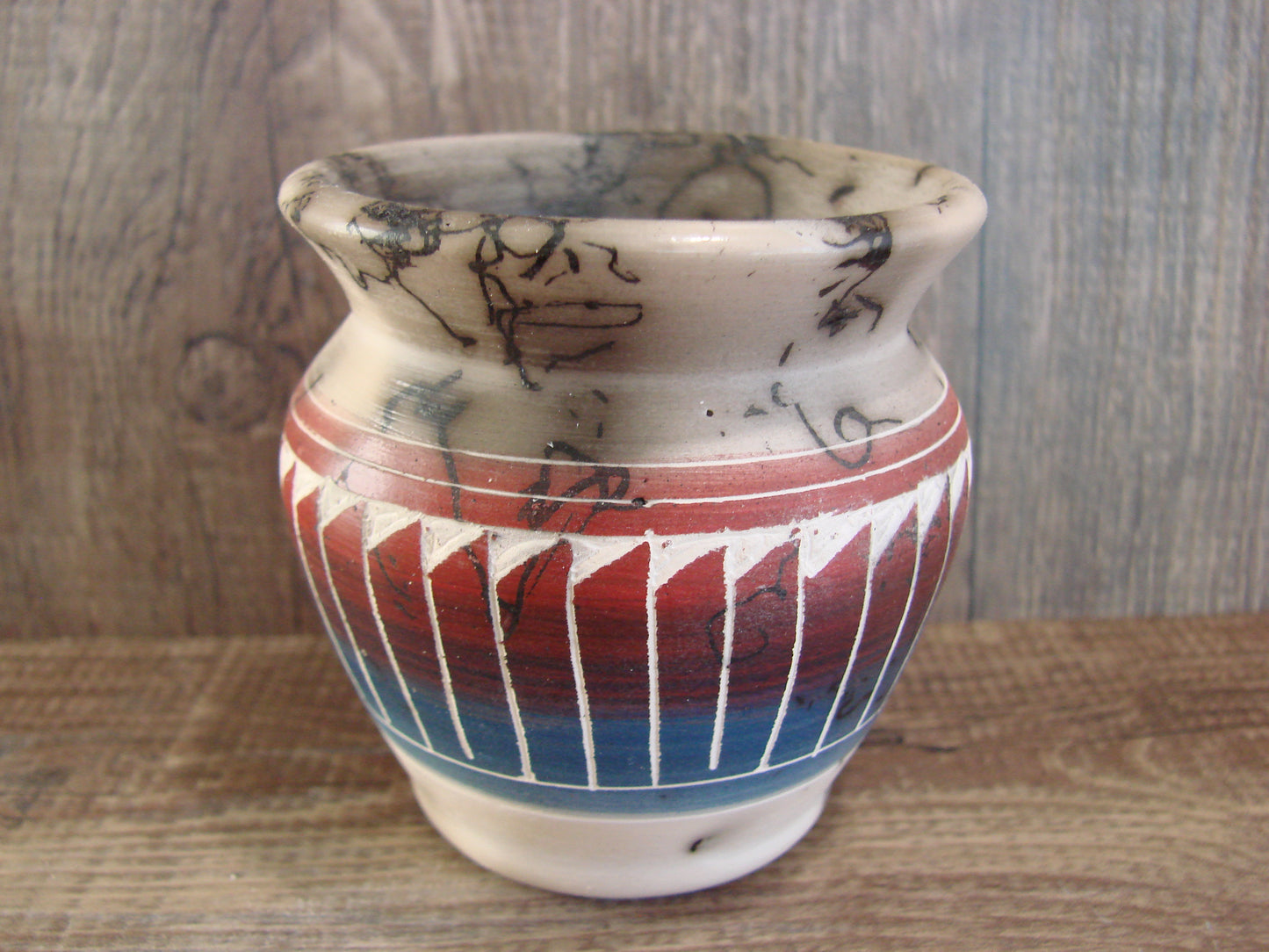 Small Native American Hand Etched Horse Hair Pottery - Benally