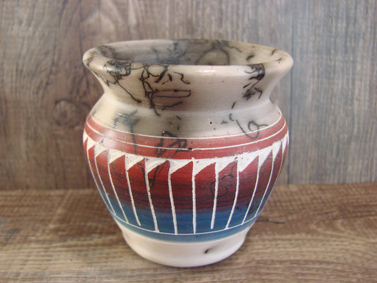 Small Native American Hand Etched Horse Hair Pottery - Benally