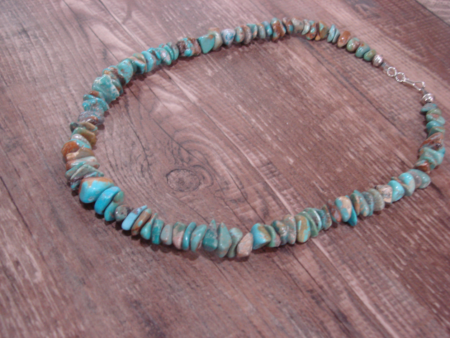Native American Sterling Silver 17" Turquoise Nugget Stone Necklace by Coriz