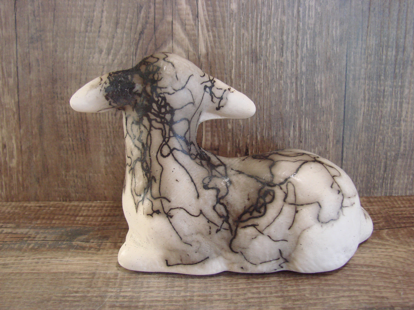 Native American Pottery Horse Hair Lamb Sculpture by Vail