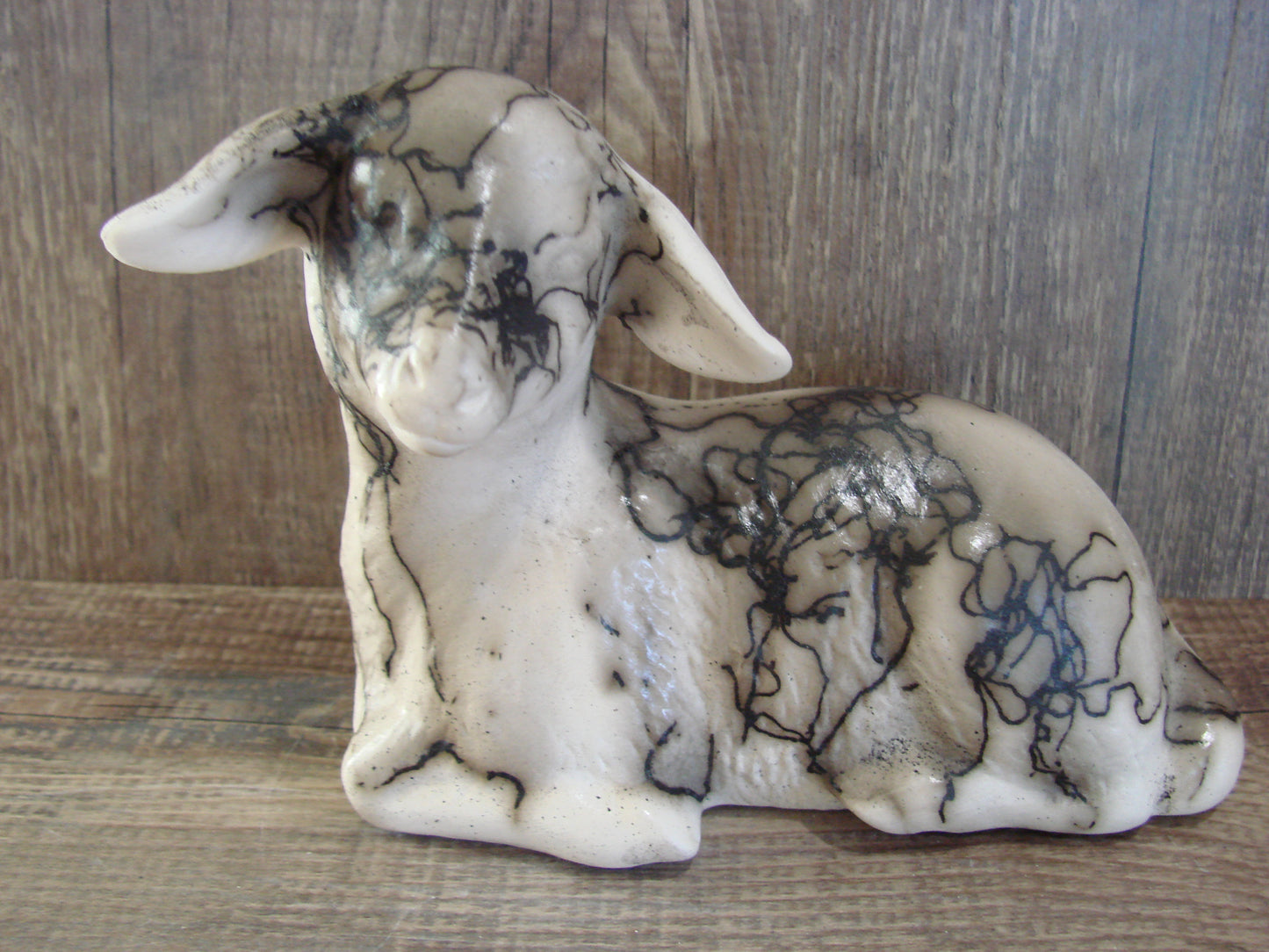 Native American Pottery Horse Hair Lamb Sculpture by Vail