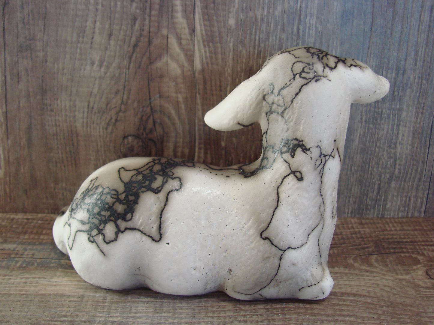 Native American Pottery Horse Hair Lamb Sculpture by Vail