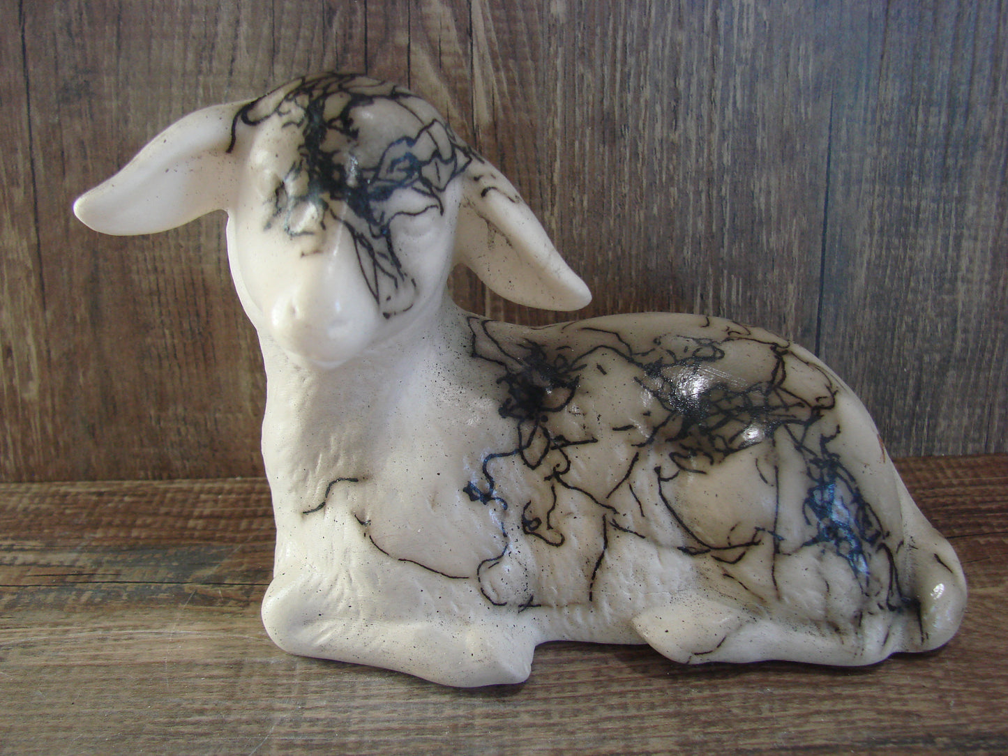 Native American Pottery Horse Hair Lamb Sculpture by Vail