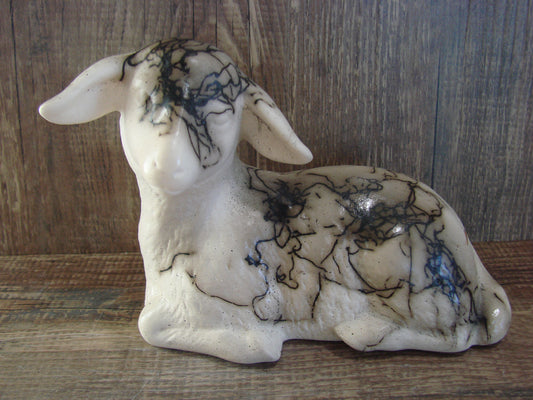 Native American Pottery Horse Hair Lamb Sculpture by Vail