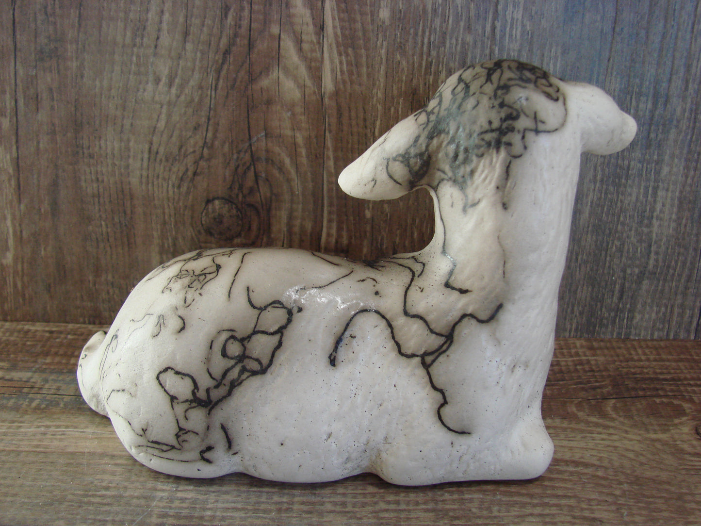 Native American Pottery Horse Hair Lamb Sculpture by Vail