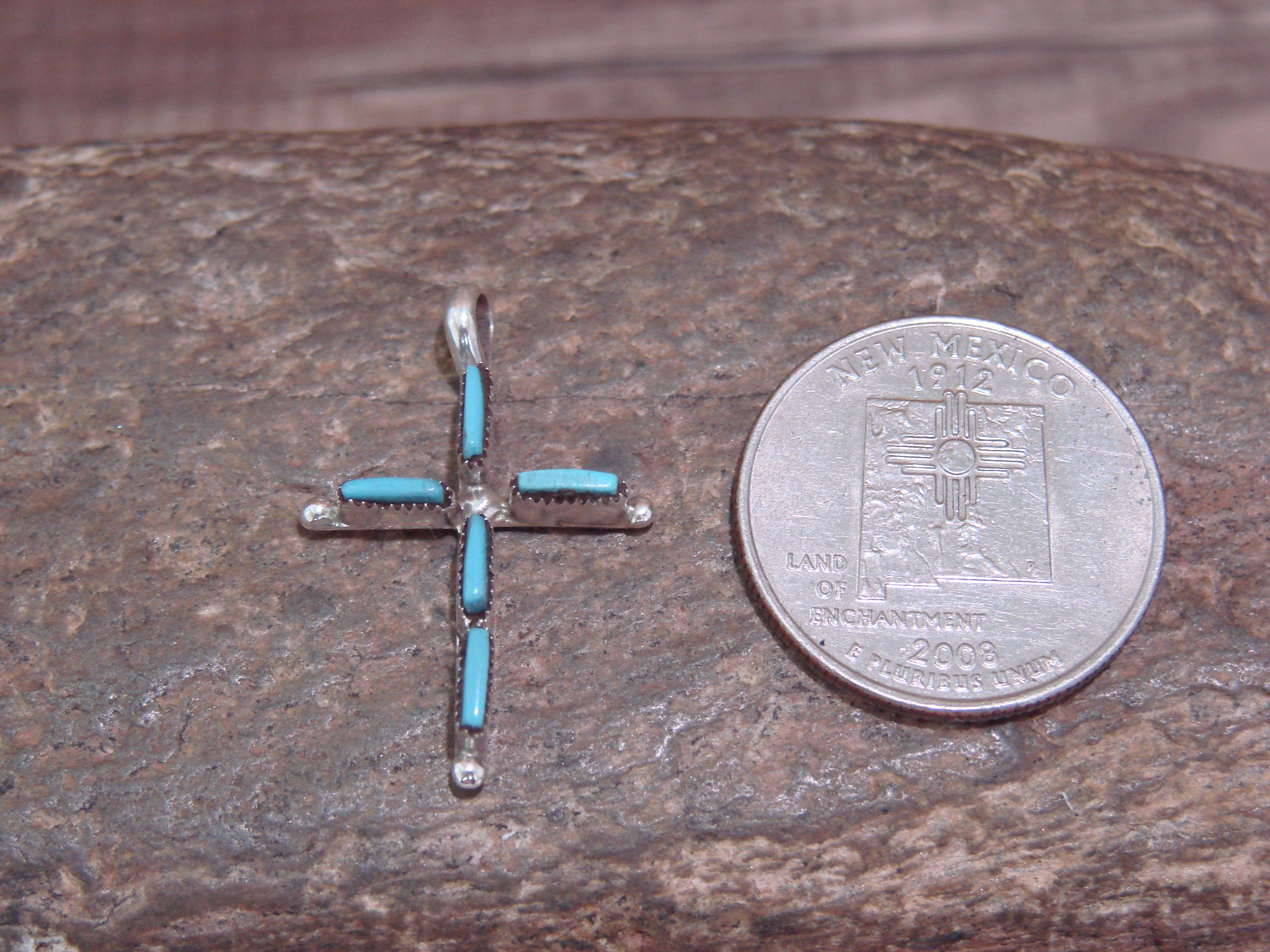 Native American Zuni Indian Sterling Silver Turquoise Cross