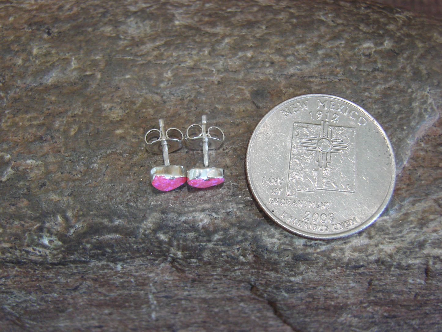 Native American Sterling Silver Pink Opal Heart Post Earrings - Neha