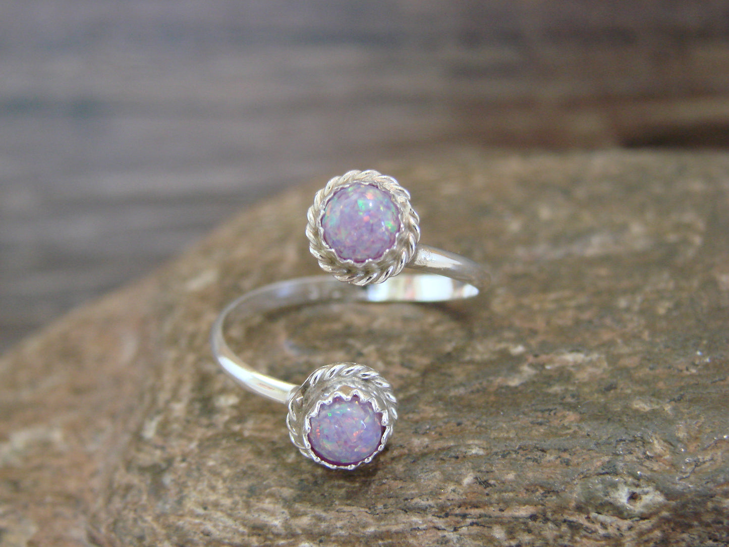 Native American Sterling Silver & Pink Opal Ring - Size 6.5 - White