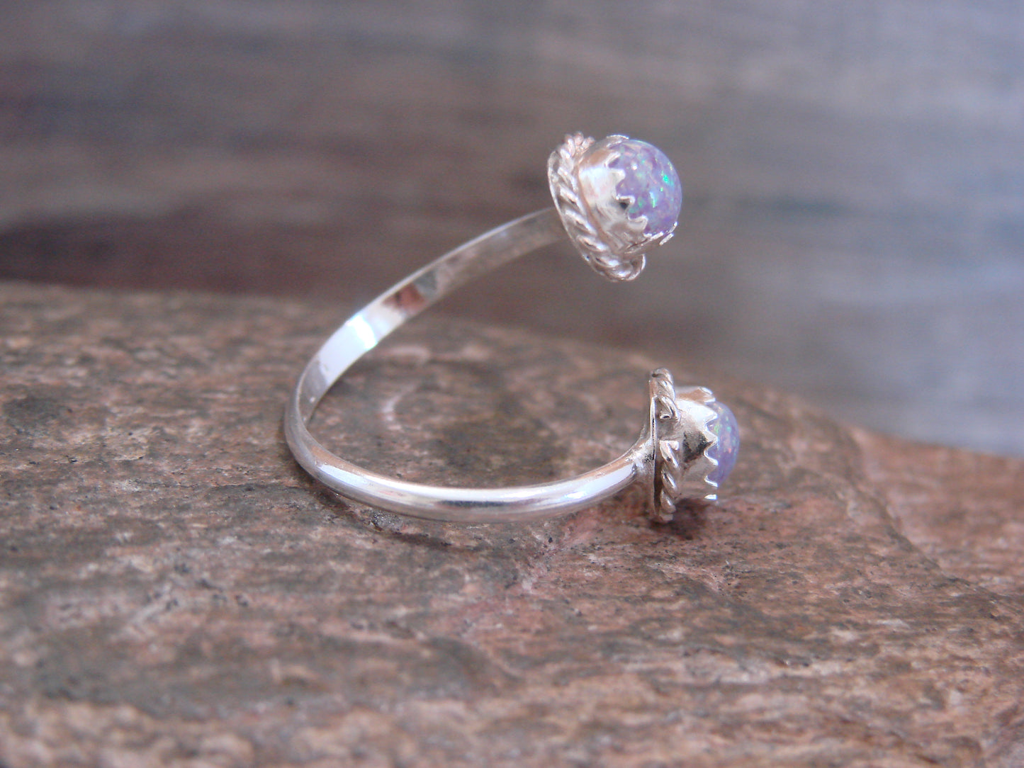 Native American Sterling Silver & Pink Opal Ring - Size 6.5 - White