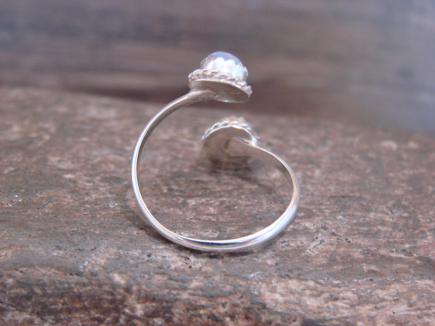 Native American Sterling Silver & Pink Opal Ring - Size 6.5 - White