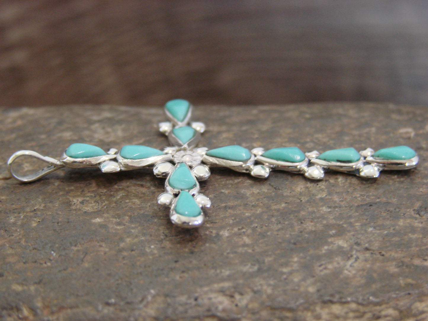 Native American Zuni Indian Sterling Silver Turquoise Cross Pendant by Vacit