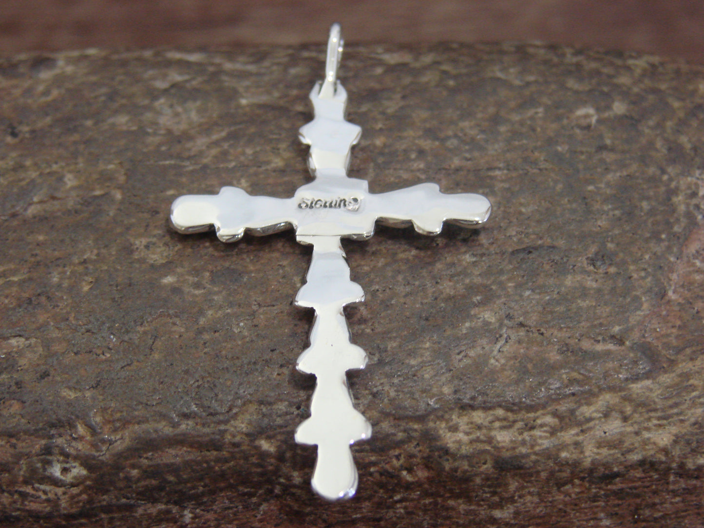 Native American Zuni Indian Sterling Silver Turquoise Cross Pendant by Vacit
