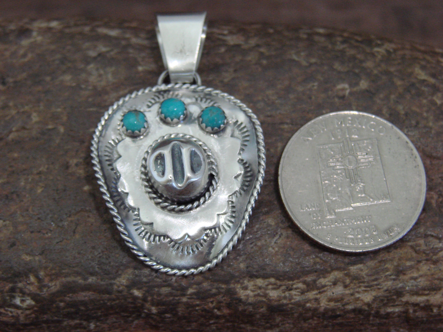Native American Sterling Silver & Turquoise Cowgirl Hat Pendant by Platero