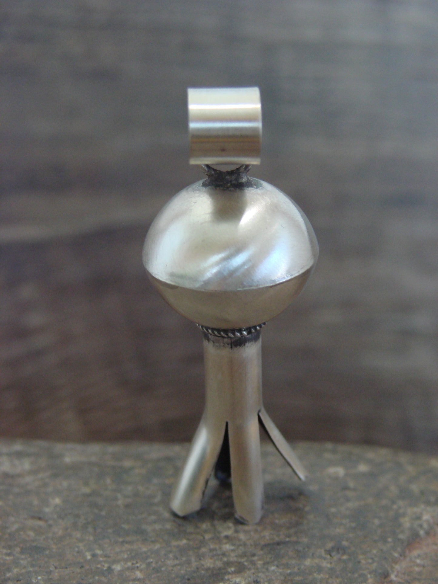 Native American Sterling Silver Squash Blossom Pendant Signed Smith