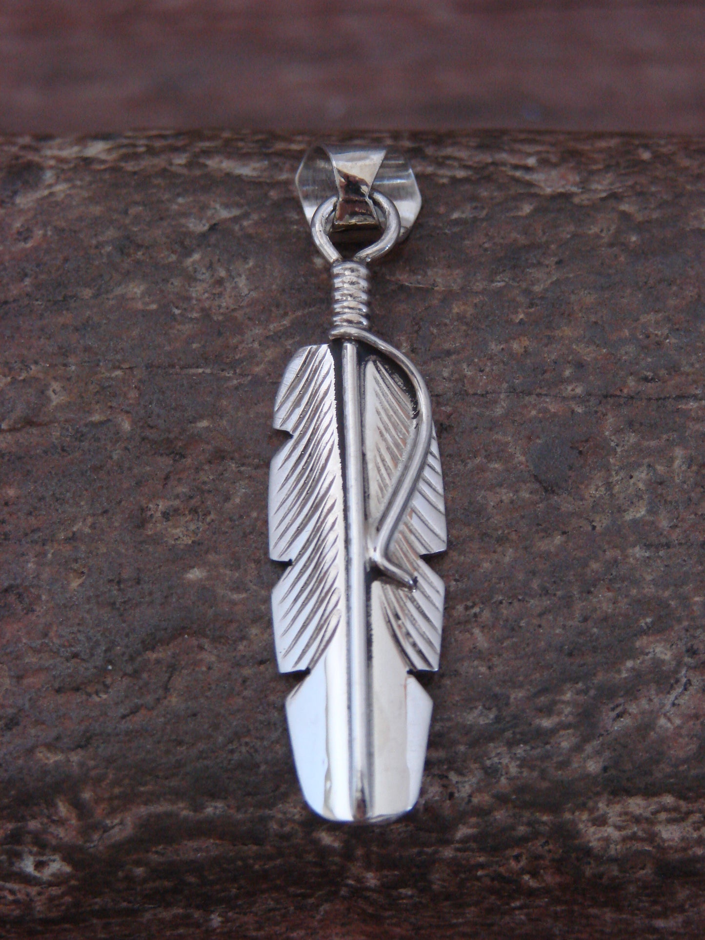 Native American Indian Sterling Silver Feather Pendant by Davis
