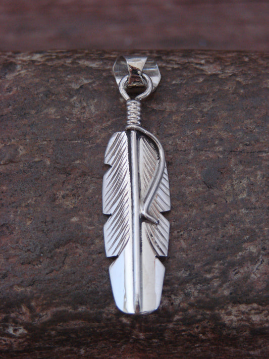 Native American Indian Sterling Silver Feather Pendant by Davis