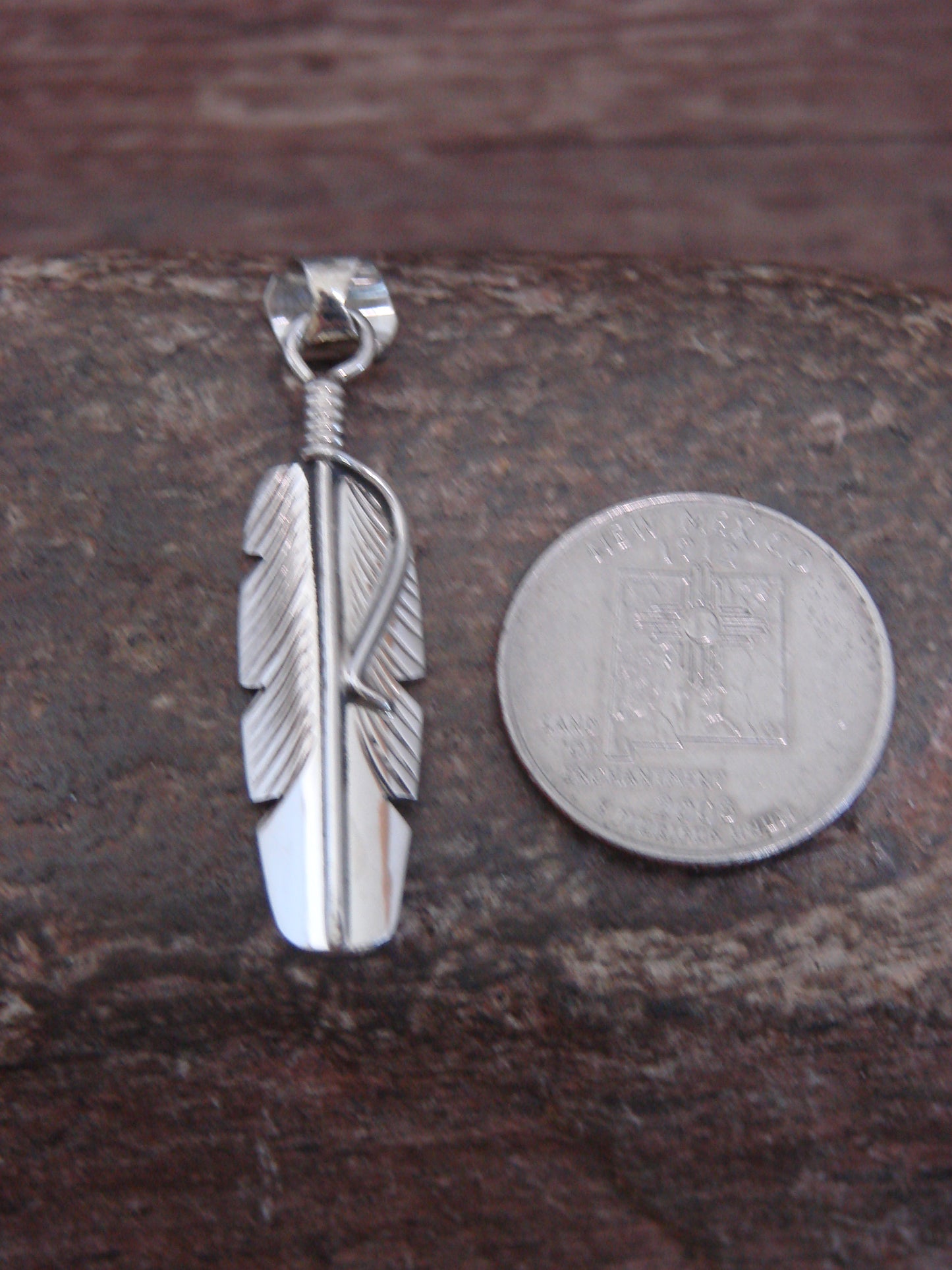 Native American Indian Sterling Silver Feather Pendant by Davis