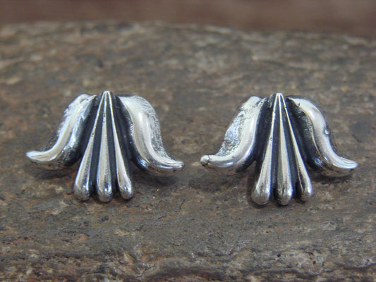 Native American Sterling Silver Ribbed Post Earrings by Largo