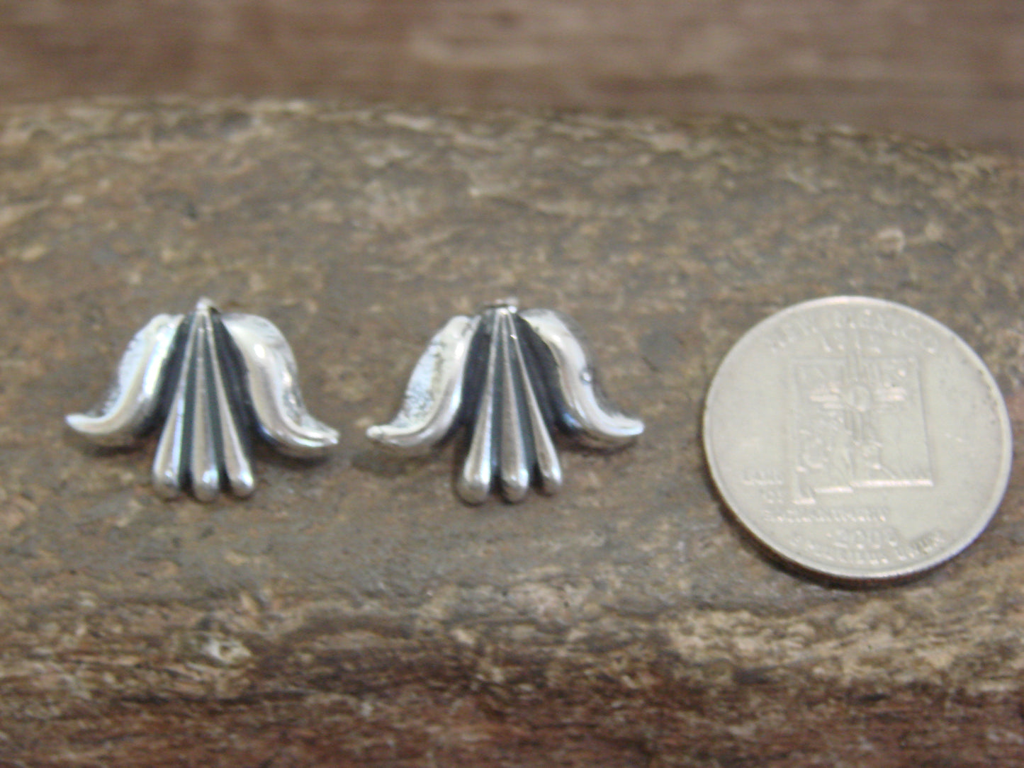 Native American Sterling Silver Ribbed Post Earrings by Largo