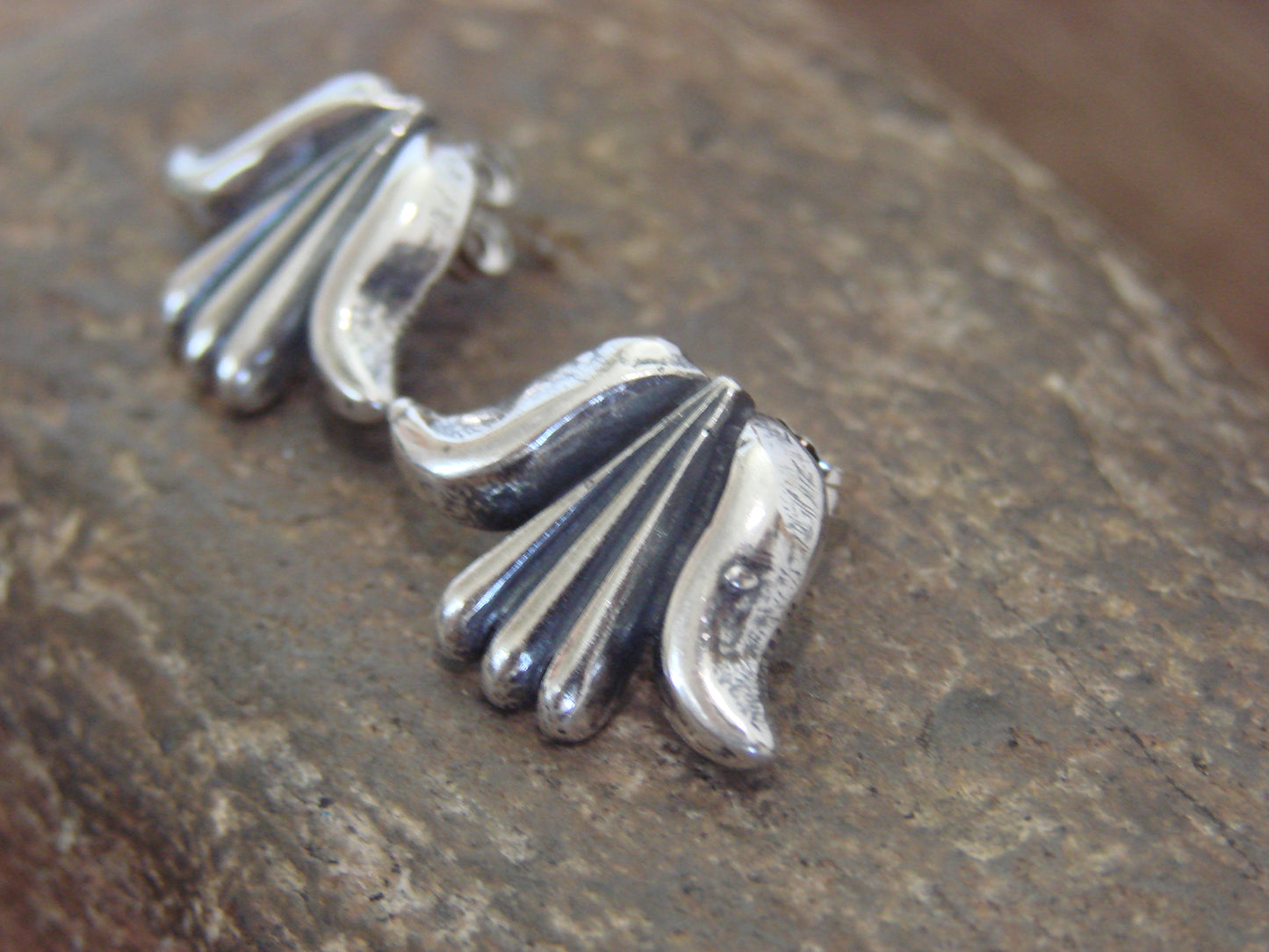 Native American Sterling Silver Ribbed Post Earrings by Largo