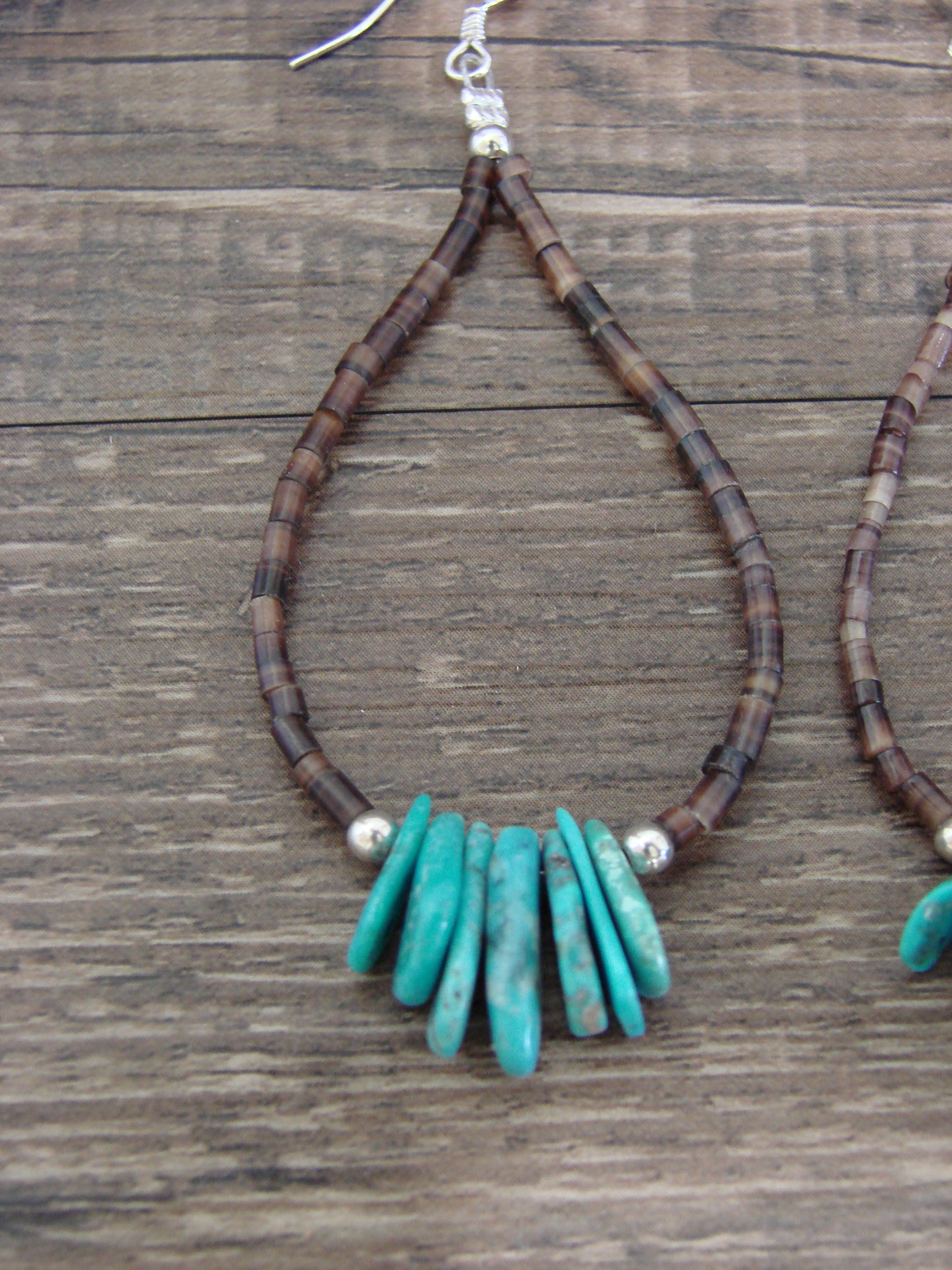 Native American Hand Beaded Turquoise Stone Dangle Earrings by Jake
