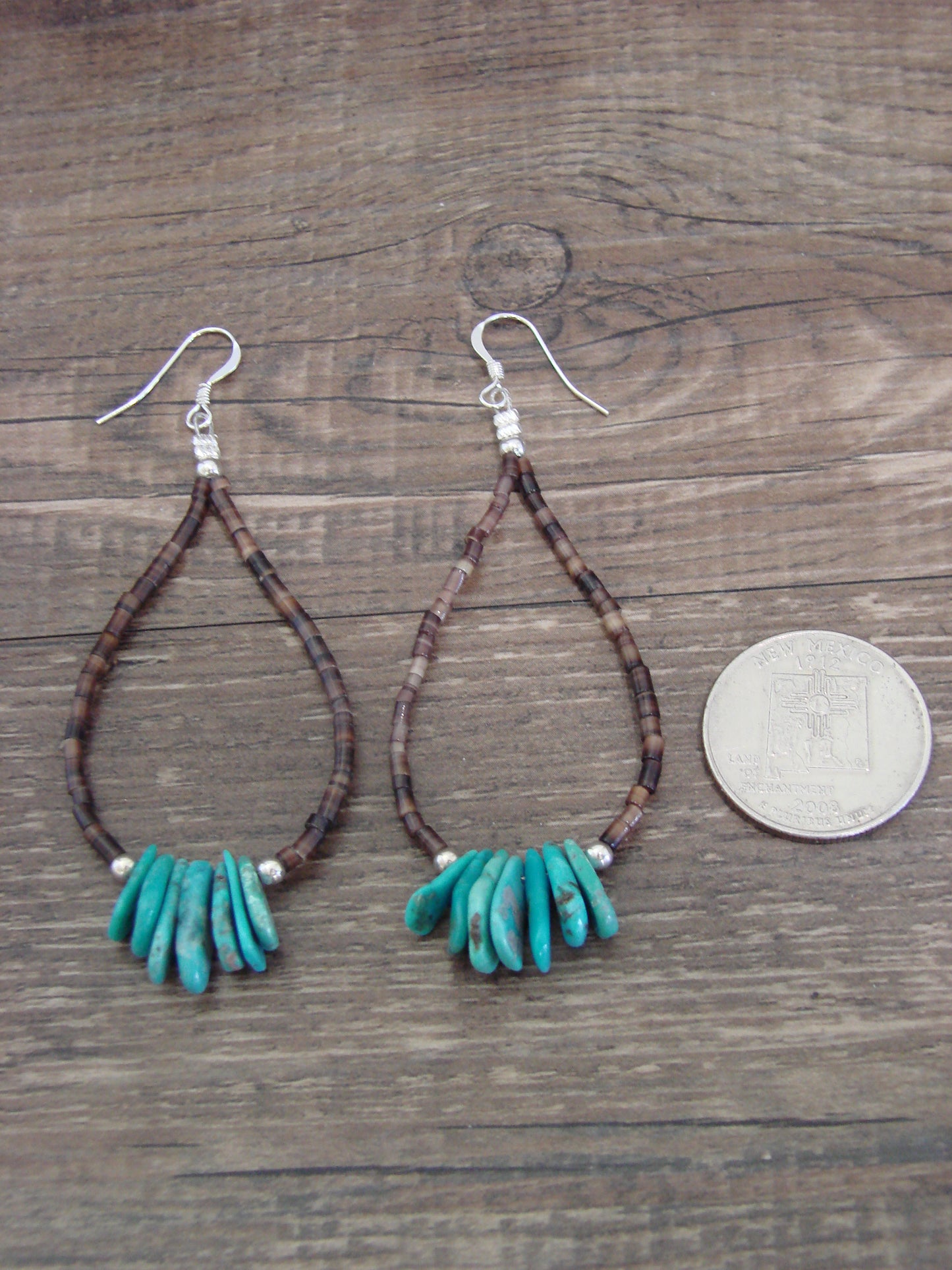 Native American Hand Beaded Turquoise Stone Dangle Earrings by Jake