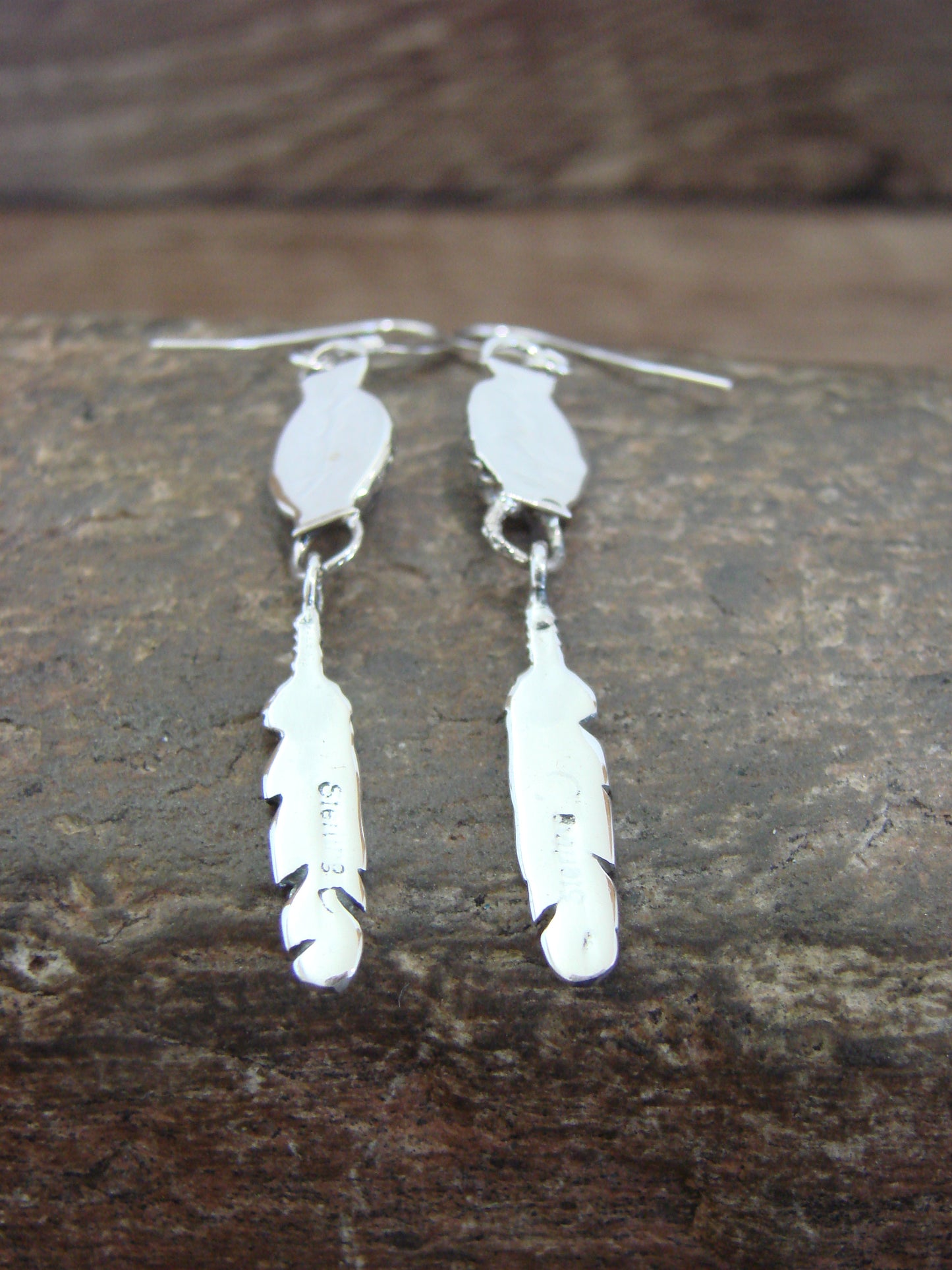 Native American Sterling Silver Turquoise Feather Dangle Earrings by Largo
