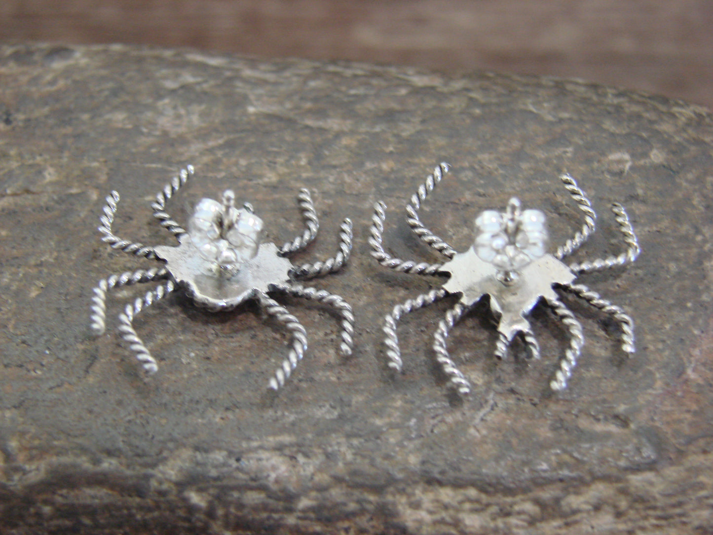 Native American Sterling Silver Turquoise & Coral Spider Post Earrings - Weebothee