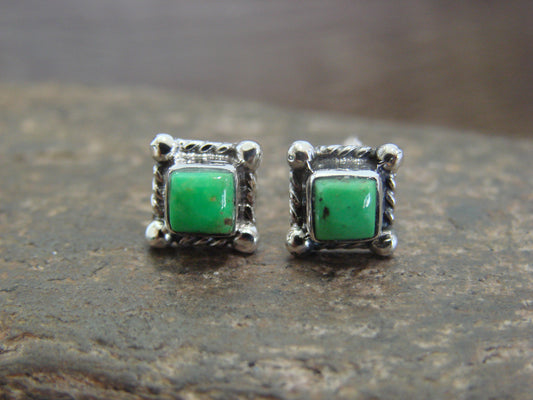 Native American Sterling Silver & Gaspeite Square Stud Post Earrings - Jack