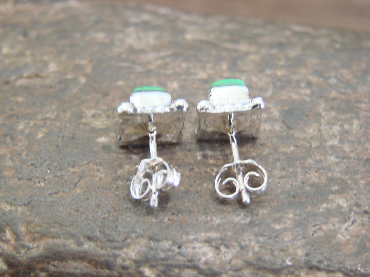 Native American Sterling Silver & Gaspeite Square Stud Post Earrings - Jack