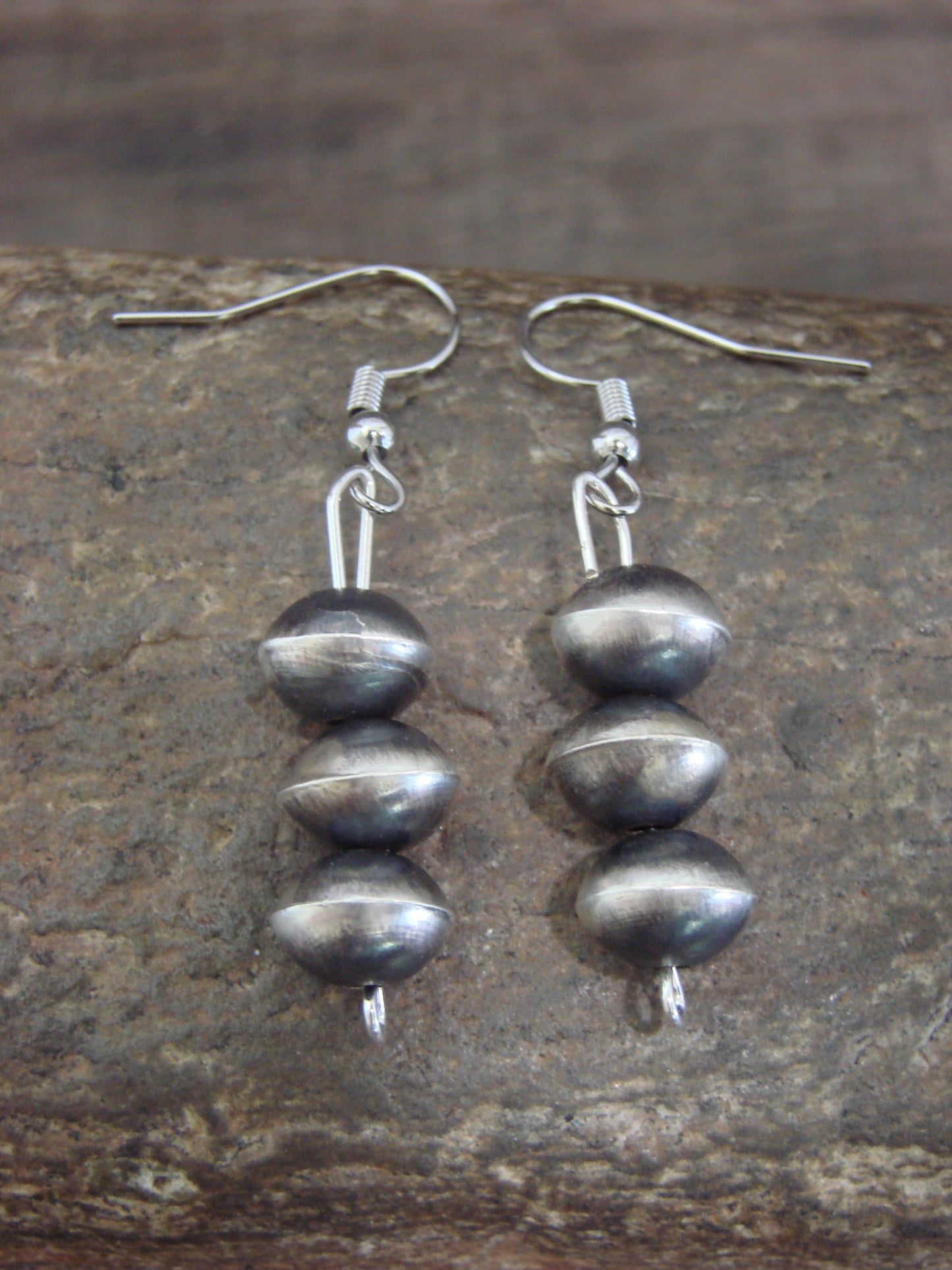 Native American Sterling Silver Navajo Pearl Dangle Earrings by Nez