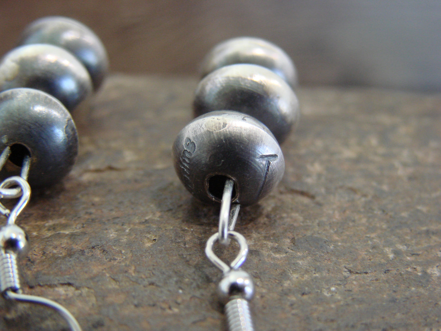 Native American Sterling Silver Navajo Pearl Dangle Earrings by Nez