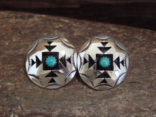 Native American Sterling Silver & Turquoise Shadowbox Post Earrings - Perry