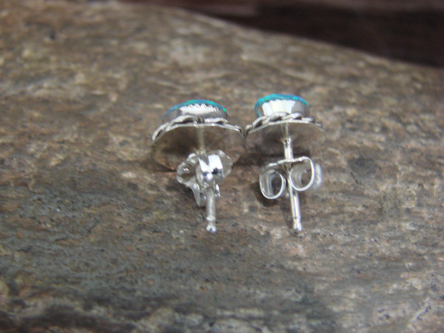 Native American Sterling Silver Oval Blue Opal Stud Post Earrings by Cachini