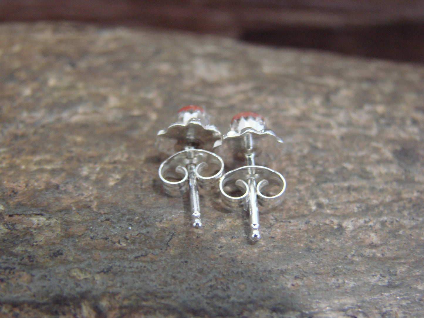 Native American Sterling Silver Handmade Coral Post Earrings - Laate