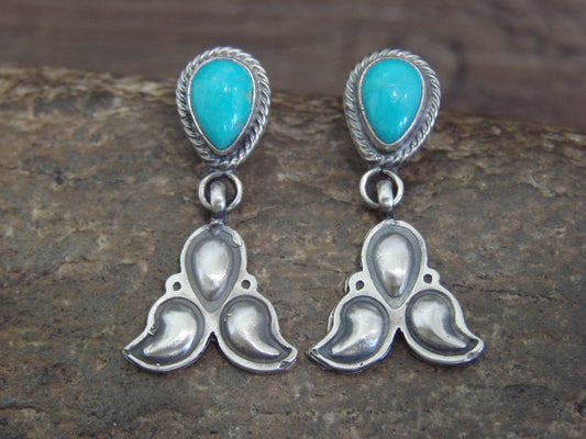 Native American Sterling Silver & Turquoise Post Dangle Earrings by McCarthy