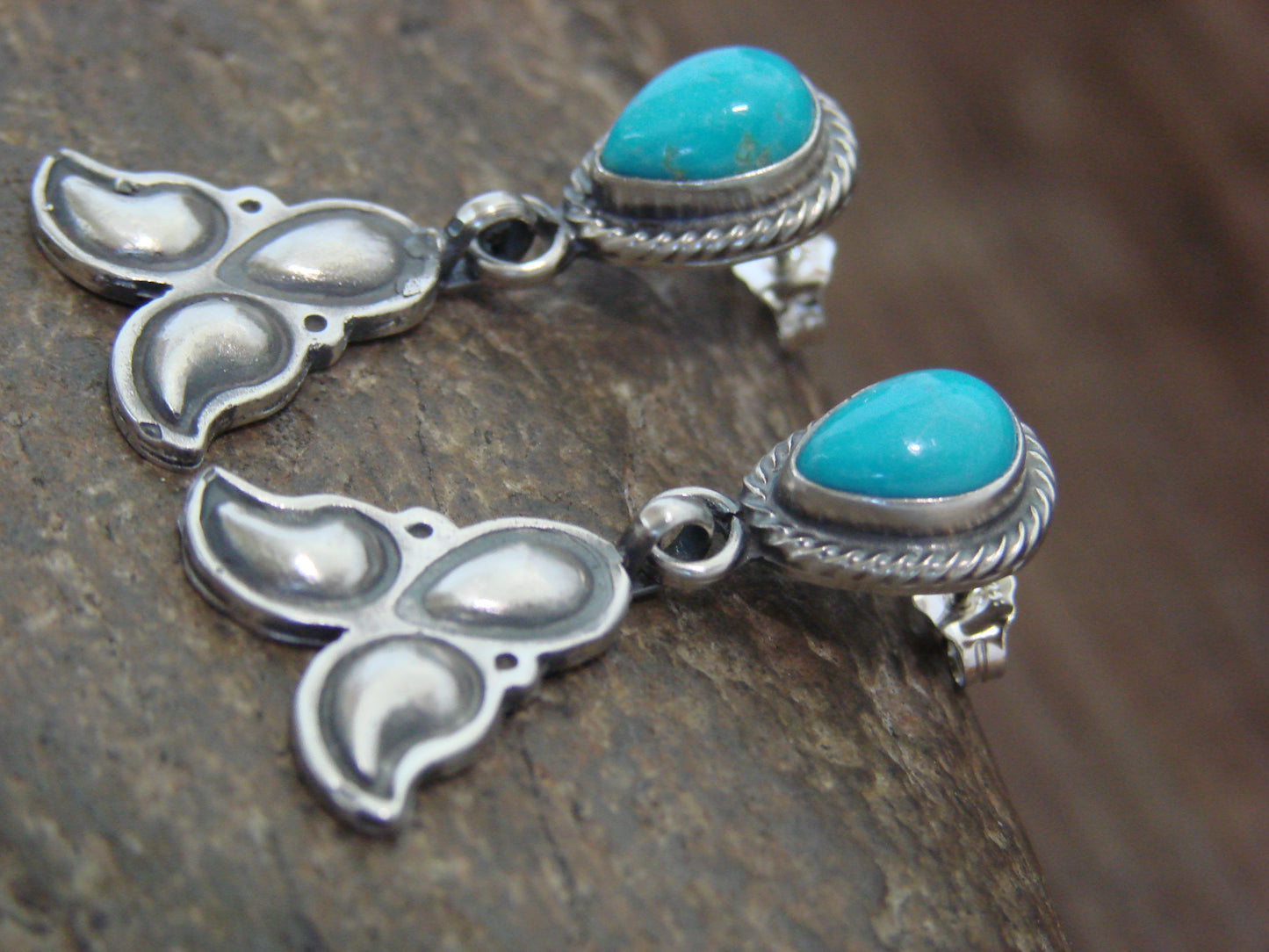 Native American Sterling Silver & Turquoise Post Dangle Earrings by McCarthy
