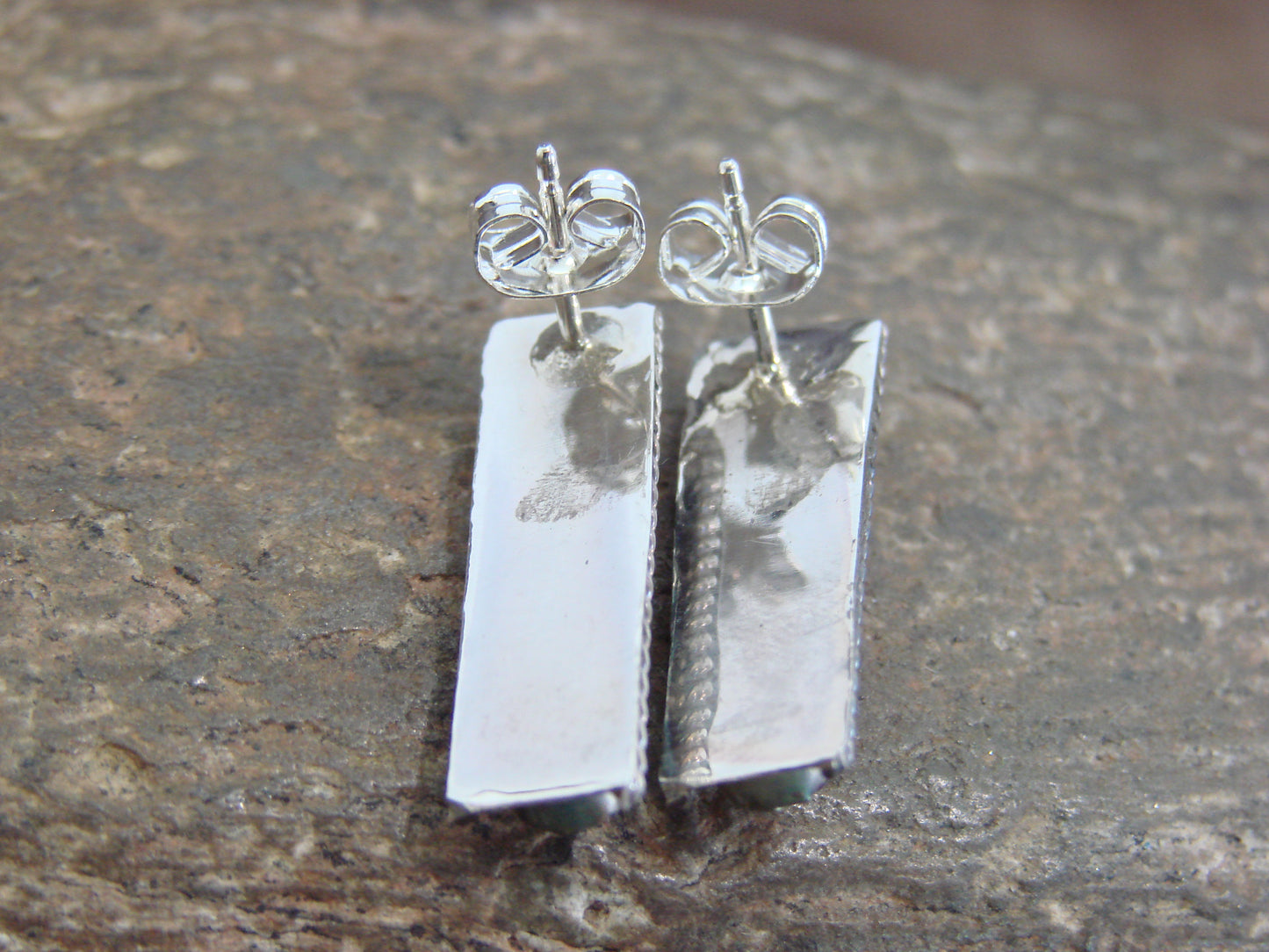 Native American Sterling Silver Handmade Turquoise Row Post Earrings - Spencer