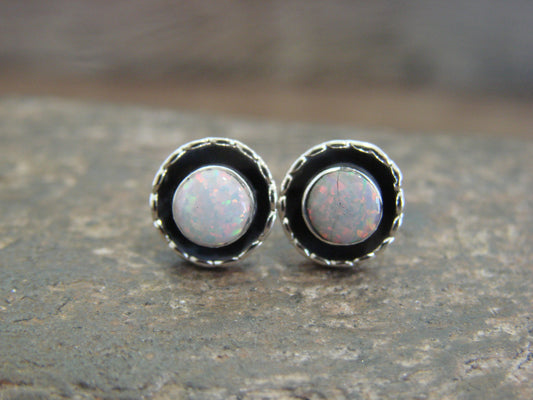 Native American Sterling Silver & White Opal Stud Post Earrings - Leekity