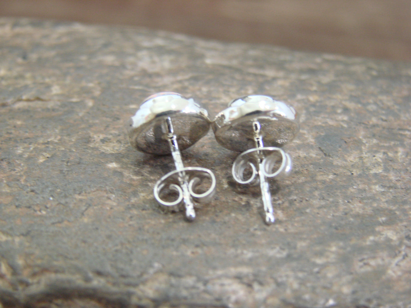 Native American Sterling Silver & White Opal Stud Post Earrings - Leekity