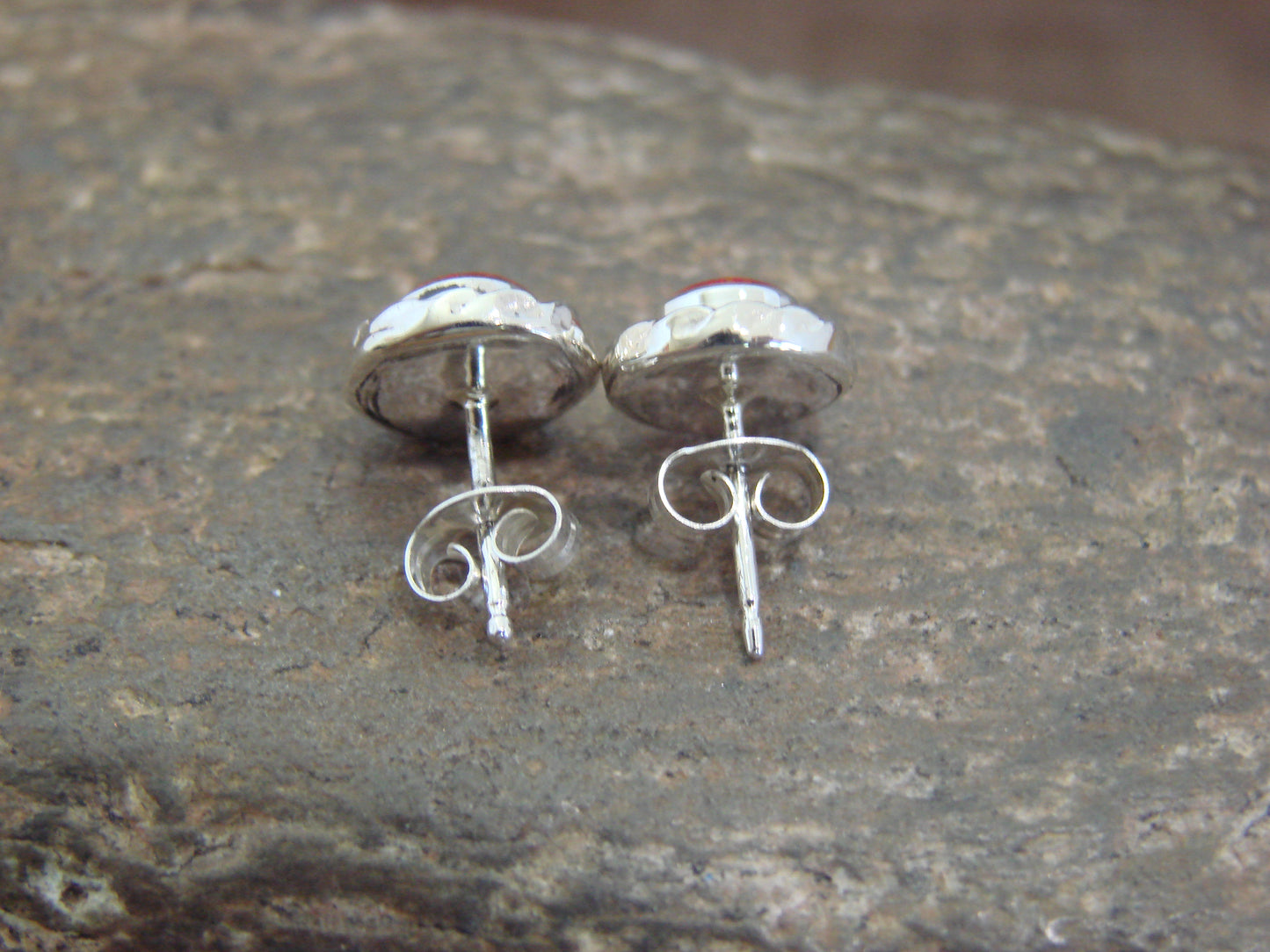 Native American Sterling Silver & Red Opal Stud Post Earrings - Leekity